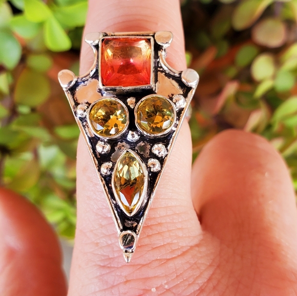 ***Sale*** New Citrine & Bi-Color Tourmaline 925 Silver Arrowhead Ring. - Picture 3 of 10